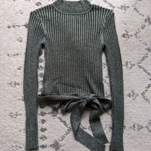 Venus wrap metallic mock neck sweater